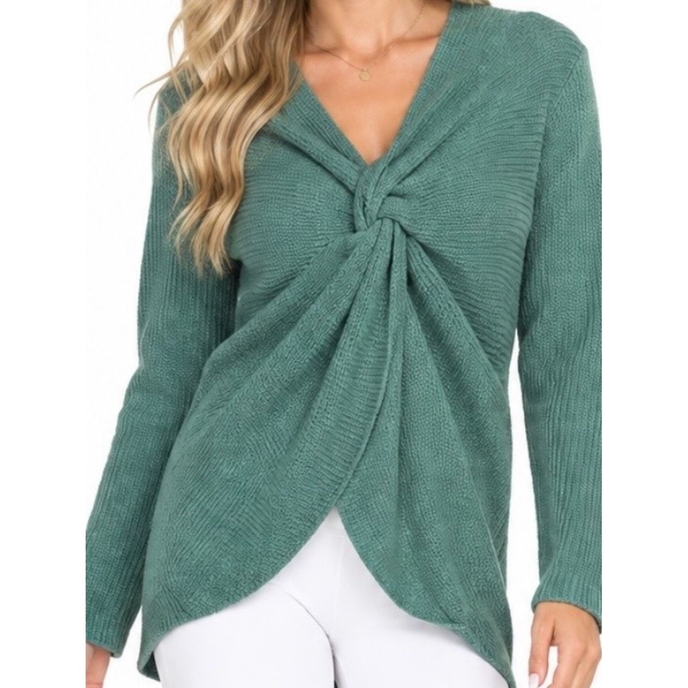 Mainstrip Twist Front Off-Shoulder Sweater Sage Green Large NWT shaping NEW